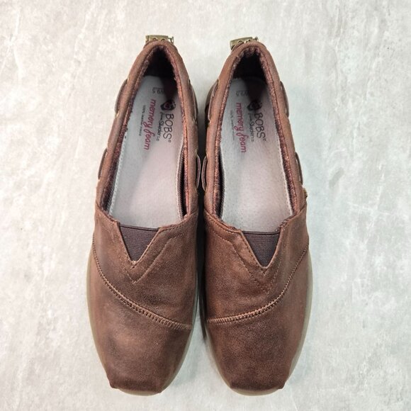Bobs Skechers Boat Shoes Brown Memory Foam Comfort Slip On Flat Loafers Size 9.5 - Picture 1 of 11